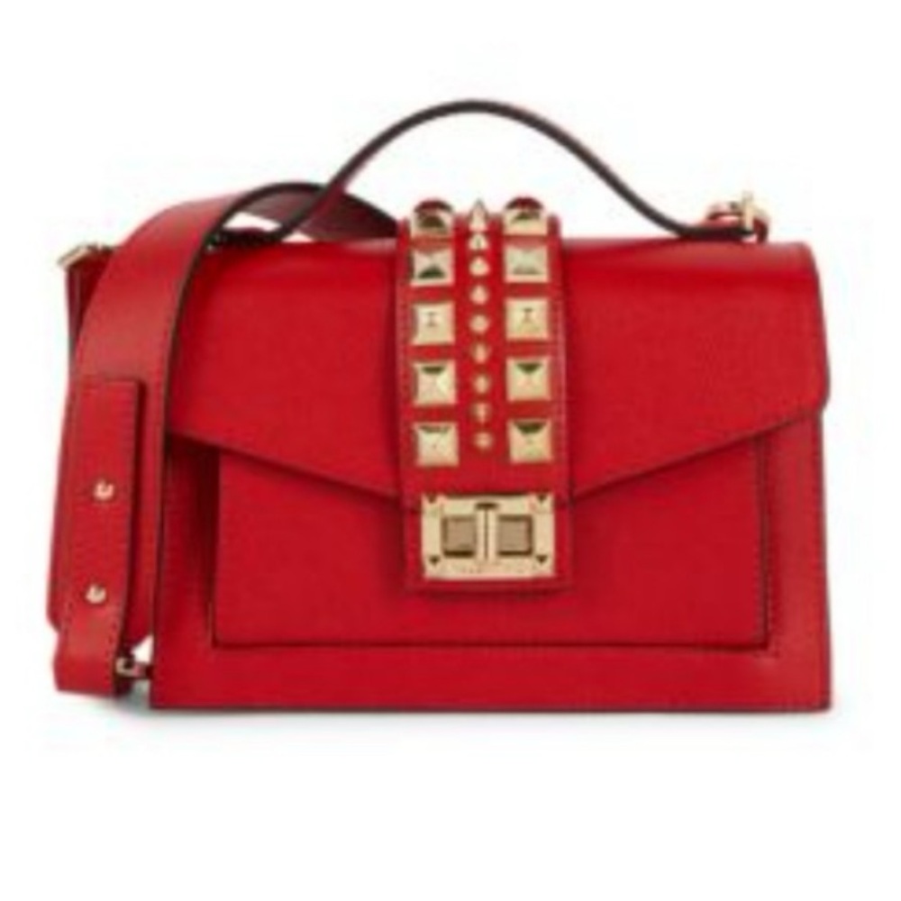 NEW VALENTINO Sexy Red Rockstud Glam Lock Flap Bag w/ Strap, Medium-size